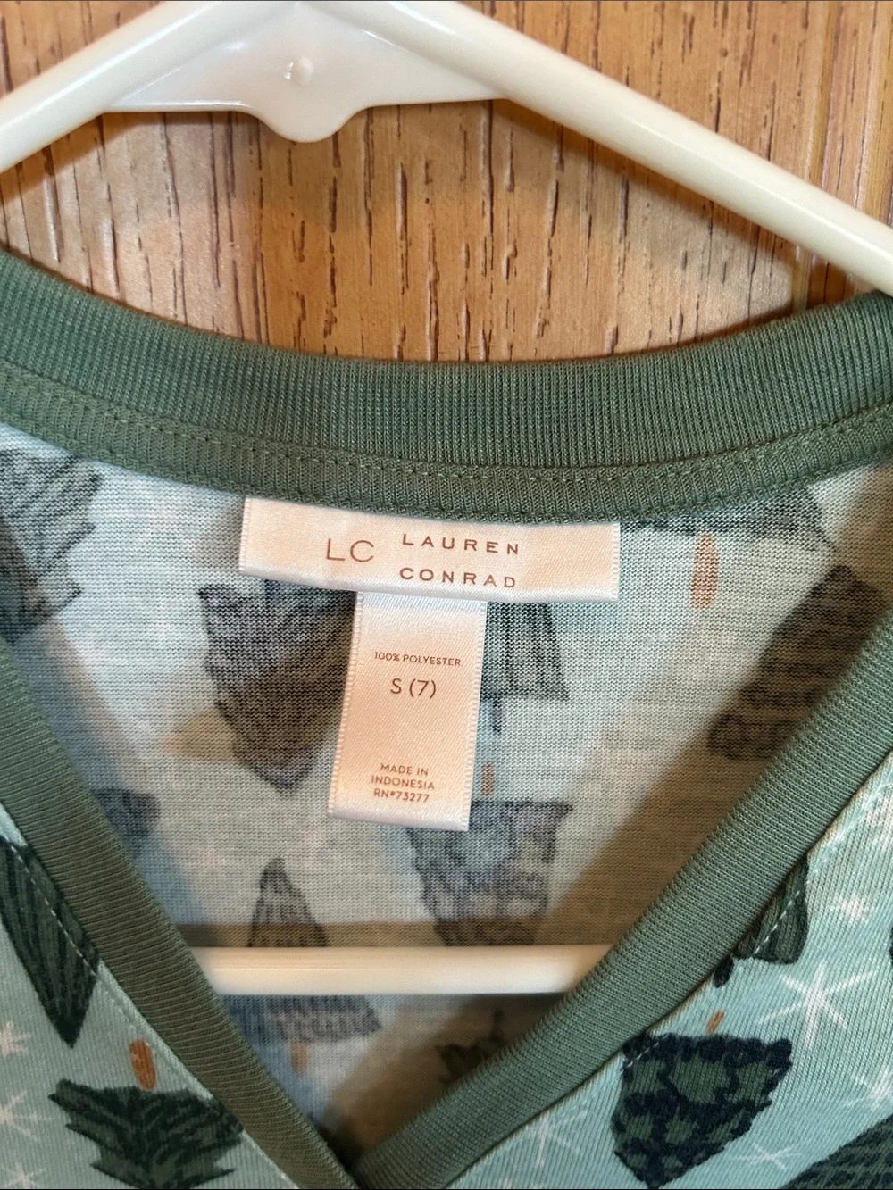 LC Lauren Conrad Mint Green Tree-Print Long Sleeve Nightshirt